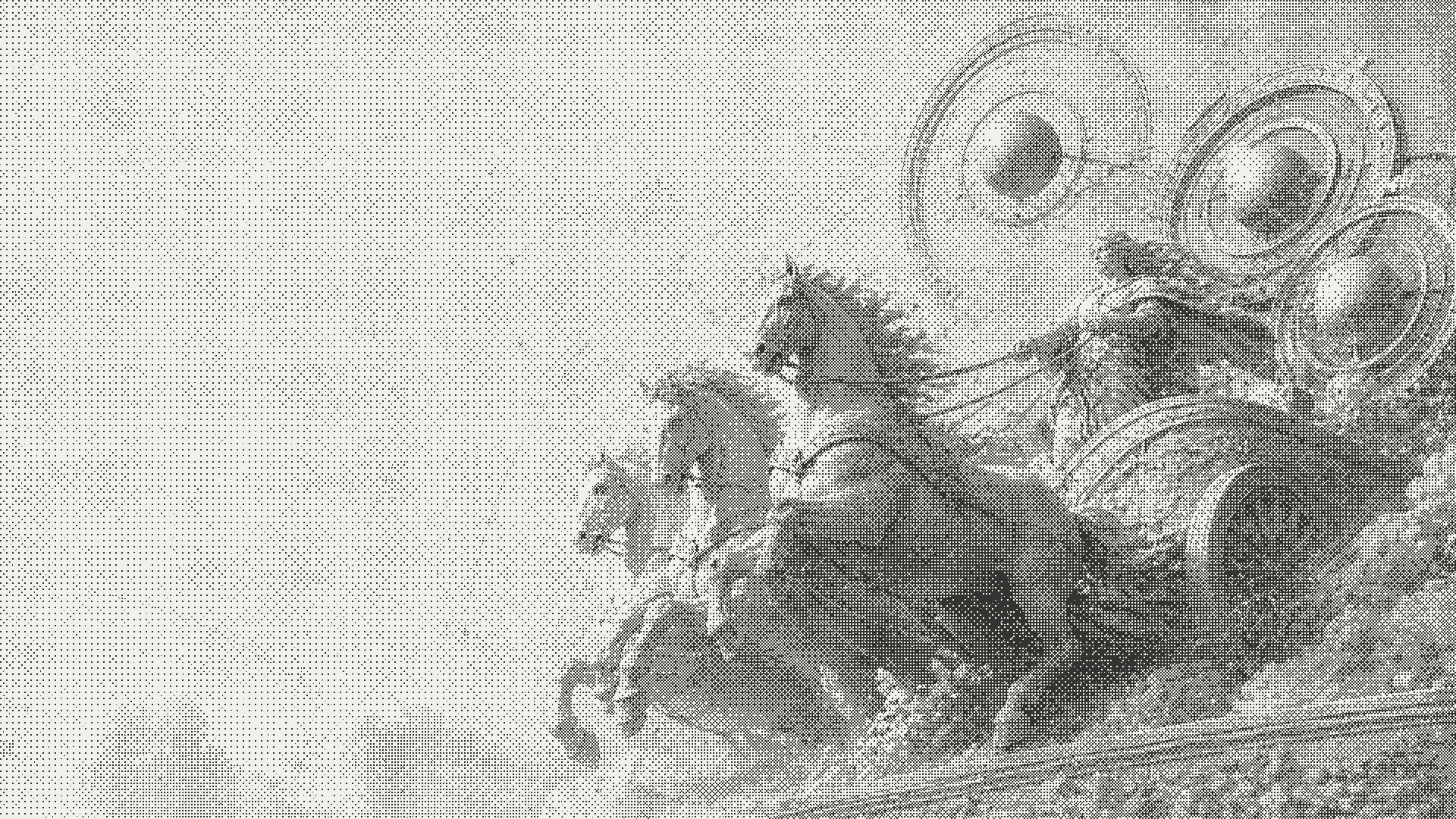 A dithered chariot carrying several figures along one course